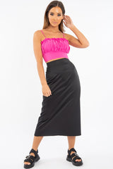 Fuchsia Ruffle Front Strappy Crop Top - Aaloni-Crop Tops