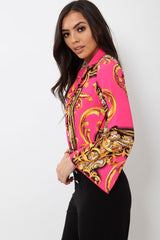 Fuchsia Scarf Print Plunge Bodysuit - Cindy-Lou-Bodysuits