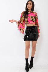 Fuchsia Scarf Print Plunge Top - Hatty-Tops