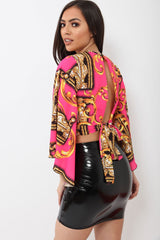 Fuchsia Scarf Print Plunge Top - Hatty-Tops