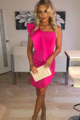 Fuchsia Scuba One Shoulder Ruffle Front Dress - Kyomi-Dresses