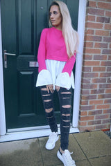 Fuchsia Shirt Insert Crew Neck Jumper - Kamilla-Shirts