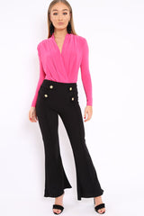 Fuchsia Slinky Plunge Front Bodysuit - Connie-Bodysuits