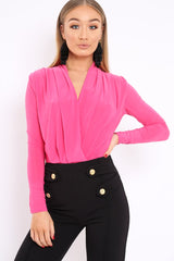 Fuchsia Slinky Plunge Front Bodysuit - Connie-Bodysuits