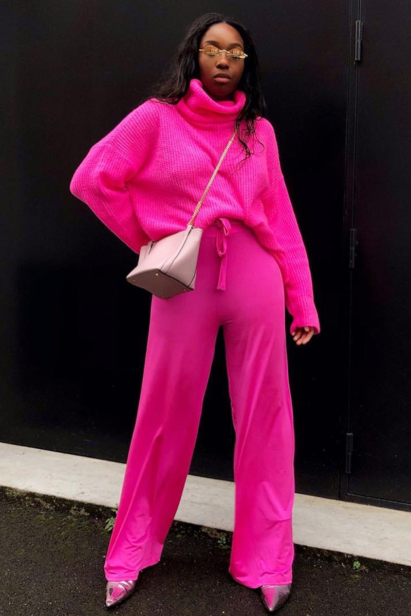 Fuchsia Slinky Tie Detail Wide Leg Trousers - Jenelle-Trousers