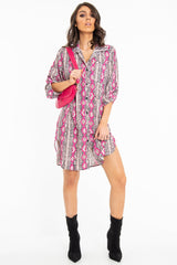 Fuchsia Snake Print Oversized Shirt Dress - Joselynn-Dresses