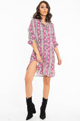 Fuchsia Snake Print Oversized Shirt Dress - Joselynn-Dresses