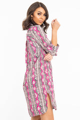 Fuchsia Snake Print Oversized Shirt Dress - Joselynn-Dresses