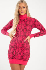 Fuchsia Snake Print Roll Neck Mini Dress - Azani-Dresses