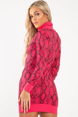 Fuchsia Snake Print Roll Neck Mini Dress - Azani-Dresses