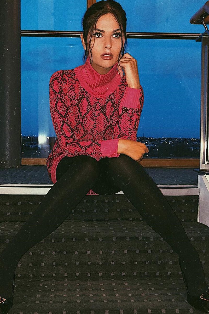 Fuchsia Snake Print Roll Neck Mini Dress - Azani-Dresses