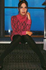 Fuchsia Snake Print Roll Neck Mini Dress - Azani-Dresses