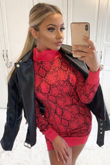 Fuchsia Snake Print Roll Neck Mini Dress - Azani-Dresses