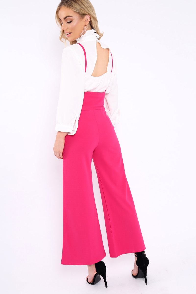 Fuchsia Spaghetti Strap Culotte Trousers - Adassa-Trousers
