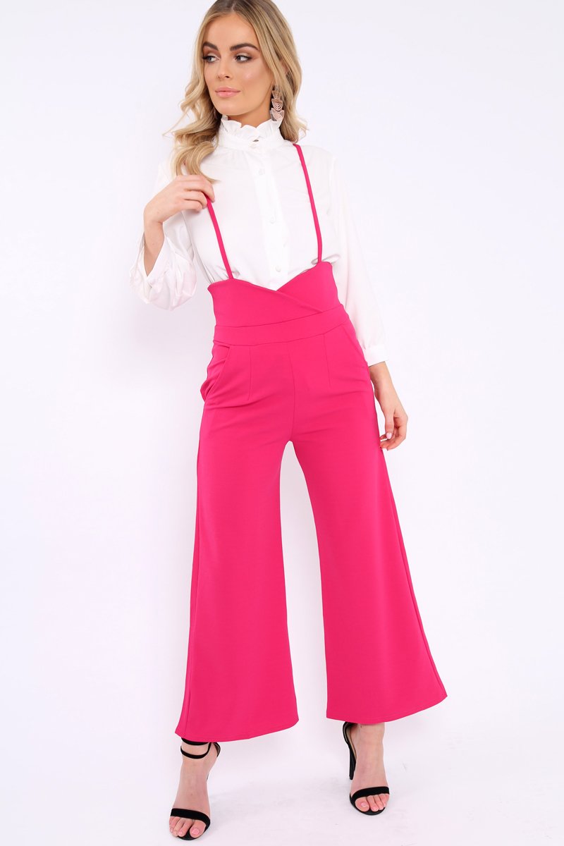 Fuchsia Spaghetti Strap Culotte Trousers - Adassa-Trousers