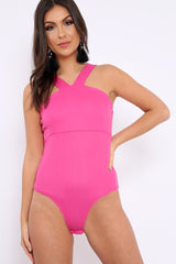 Fuchsia V Neck Strap Bandeau Bodysuit - Karlah-Bodysuits