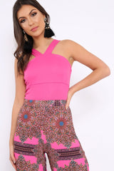 Fuchsia V Neck Strap Bandeau Bodysuit - Karlah-Bodysuits
