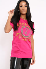 Fuchsia Vogue Slogan Print T-Shirt - Corey-Tops