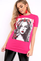 Fuchsia Vogue Slogan T-shirt - Alana-Tops