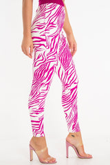 Fuchsia White Animal Print Faux Leather Leggings - Quinn-Trousers