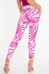 Fuchsia White Animal Print Faux Leather Leggings - Quinn-Trousers