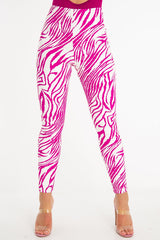 Fuchsia White Animal Print Faux Leather Leggings - Quinn-Trousers