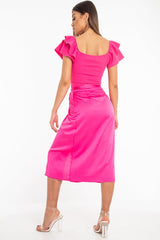 Fuchsia Wrap Tie Side Satin Midi Skirt - Mailah-Skirts