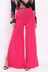 Fuchsia Zip Front High Waisted Flare Trousers - Gerta-Trousers