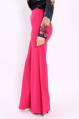 Fuchsia Zip Front High Waisted Flare Trousers - Gerta-Trousers