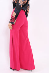 Fuchsia Zip Front High Waisted Flare Trousers - Gerta-Trousers