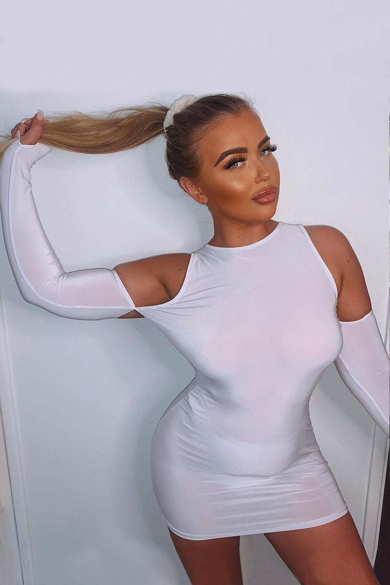 White Cut Out Shoulders Mini Dress - Gina