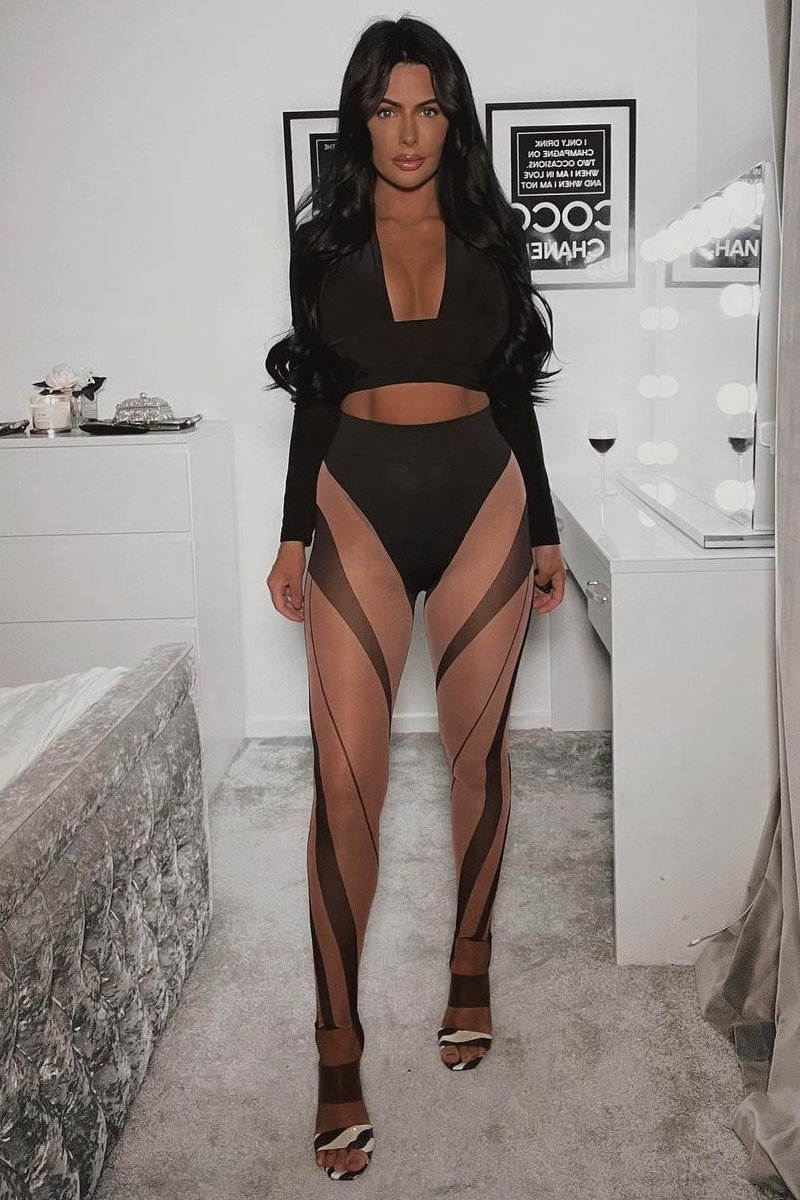 Black Sheer Panel Mesh Leggings - Gwen