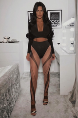 Black Sheer Panel Mesh Leggings - Gwen