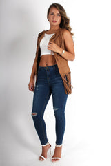 Gabbi Camel Suede Tassel Waistcoat-Coats
