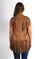 Gabbi Camel Suede Tassel Waistcoat-Coats