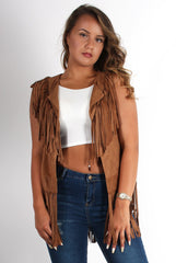 Gabbi Camel Suede Tassel Waistcoat-Coats