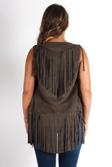Gabbi Khaki Suede Tassel Waistcoat-Coats