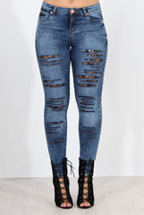 Gabby Blue Ripped Knee Skinny Jeans-Jeans