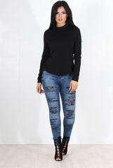 Gabby Blue Ripped Knee Skinny Jeans-Jeans