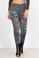 Gabby Grey Ripped Knee Skinny Jeans-Jeans