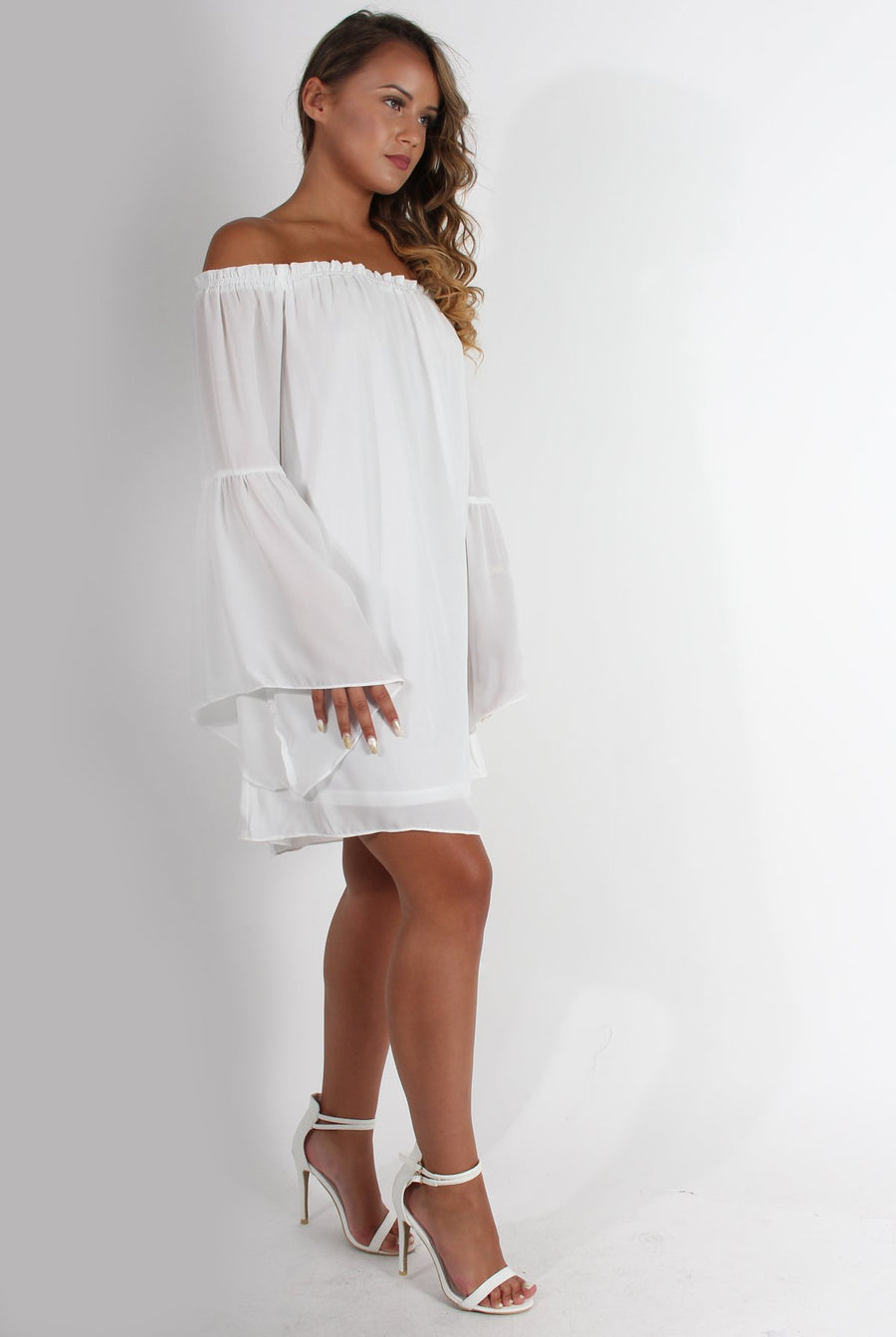 Gabriel White Off The Shoulder Dress-Dresses