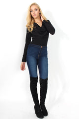 Gabriella Black Cowl Neck Bodysuit-Bodysuits