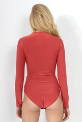 Gabriella Rust Cowl Neck Bodysuit-Bodysuits