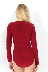 Gabriella Wine Cowl Neck Bodysuit-Bodysuits