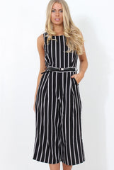 Gemma Black Striped Jumpsuit-Jumpsuits