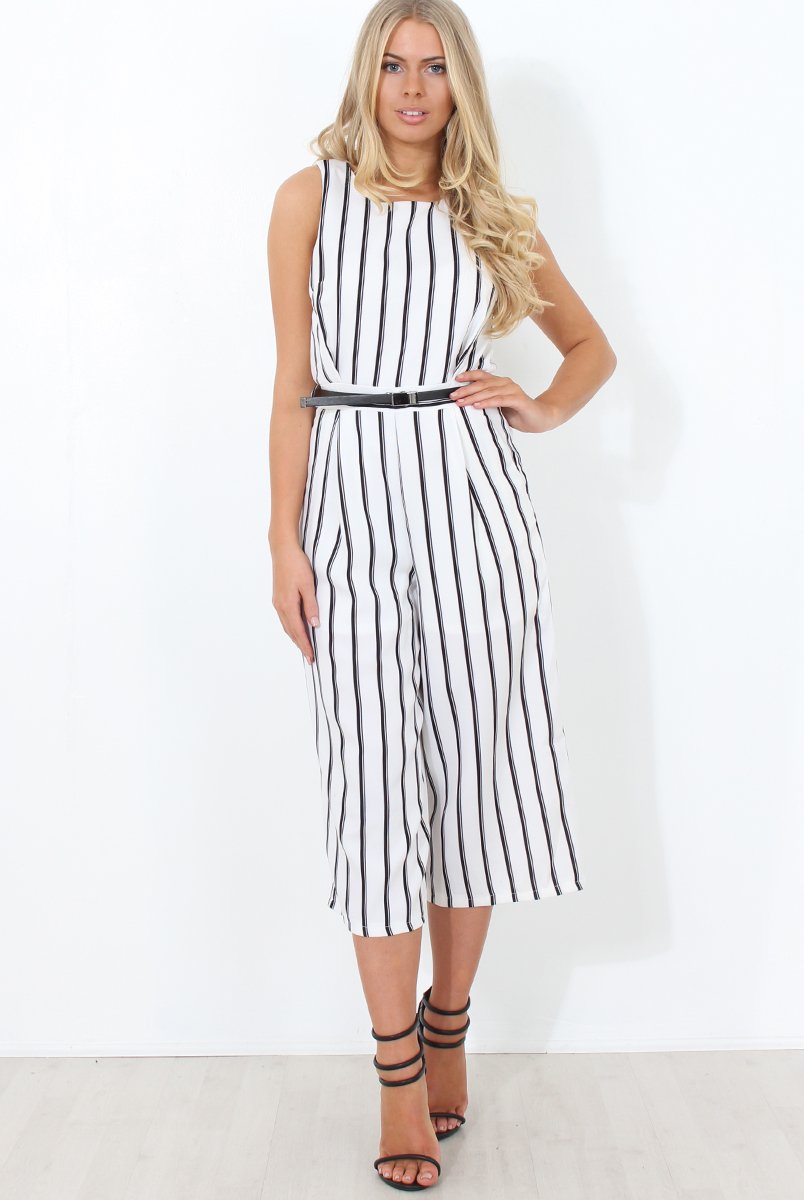 Gemma White Striped Jumpsuit-Jumpsuits