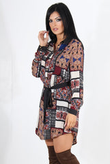 Gemma Wine Paisley Print Shirt Dress-Dresses