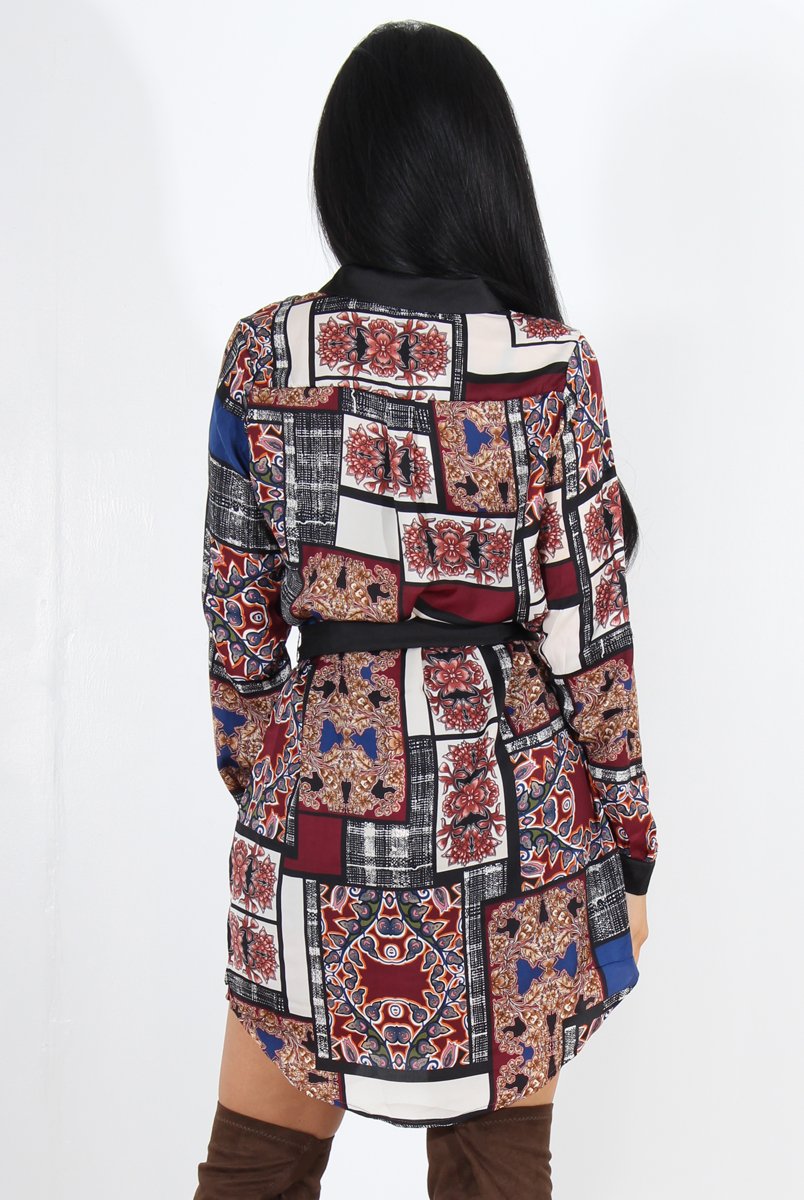 Gemma Wine Paisley Print Shirt Dress-Dresses