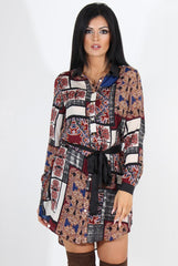 Gemma Wine Paisley Print Shirt Dress-Dresses