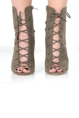 Georgia Khaki Peep Toe Lace Up Heels-Heels